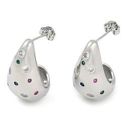 Платина Серьги-гвоздики из латуни в форме капли с покрытием из кубического циркония для женщин, долговечный, без свинца и без кадмия, платина, 26x15 мм