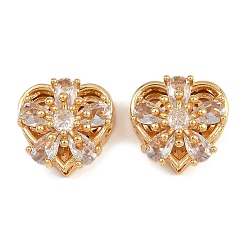 Сердце Латунные микро проложить кубического циркония бусы, без никеля , реальный 18 k позолоченный, сердце, 12x13x7 мм, отверстие : 1.6 мм