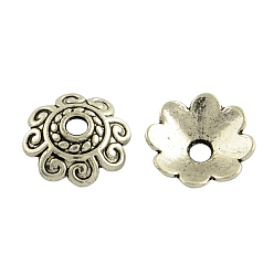 Antique Silver Tibetan Style Alloy Bead Caps, Multi-Petal, Cadmium Free & Lead Free, Antique Silver, 10x3mm, Hole: 2mm, about 2564pcs/1000g