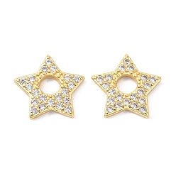 Настоящее золото 18K Латунные микро проложить кубического циркония подвески, долговечный, без свинца и без кадмия, звезда, реальный 18 k позолоченный, 15.5x15.5x2.3 мм, отверстие : 4.5 мм