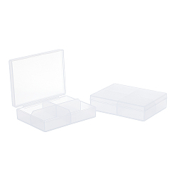 Clear 4 Grids Polypropylene(PP) Storage Box, for Crafting, Beading, Nail Art Rhinestones, Diamond Embroidery, Rectangle, Clear, 6.1x7.95x2cm