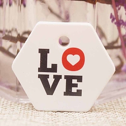 White 100Pcs Valentine's Day Hexagon Gift Tags, Heart Print Tags, White, 3x3.5cm