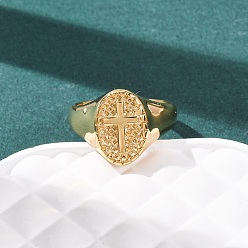 Золотой 304 палец кольца из нержавеющей стали, овальный и крест, ионное покрытие (ip), золотые, Размер 8, 4~16.5 мм, внутренний диаметр: 18 мм