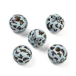Бабочка Окрашенные деревянные европейские бусы, бусины с большим отверстием, круглые, голубой, бабочка, 15.5 мм, отверстие : 4~4.5 мм