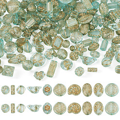 Light Blue 100G Transparent Acrylic Beads, Mixed Shapes, with Glitter Powder & Golden Metal Enlaced, Light Blue, 10mm