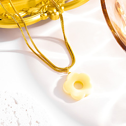 Желтый 5- лепестковые цветочные акриловые подвески-ожерелья, 304 двухслойные ожерелья из нержавеющей стали в виде змеи для женщин, золотые, желтые, 15.75 дюйм (40 см)