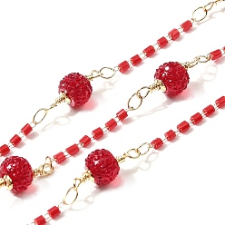Темно-Красный Латунные шестиугольные колонны со стеклянными бусинами и круглыми бусинами из смолы, пайки, с катушкой, долговечный, золотые, темно-красный, 3.5~20.5x2~7x0.5~7 мм, около 16.40 футов (5 м) / рулон
