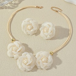 Белый 3Комплект из полиэстерового чокера и серег-гвоздиков d rose, сплав ювелирных изделий, белые, 510 мм и 45 мм