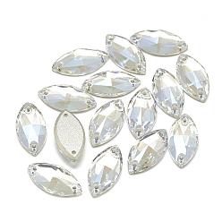 Лунный Свет Шить на горный хрусталь, k 9 стеклянный страз, два отверстия, аксессуары для одежды, случайное цветное покрытие, граненые, лошадиный глаз , лунный свет, 15x7x4 мм, отверстие : 1 мм