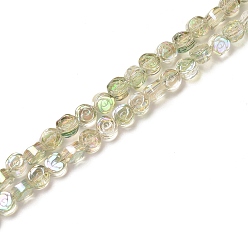 Светло-зеленый Гальванизируйте прозрачное стекло бисер нитей, с полным покрытием цвета радуги, плоско-круглые с розой , светло-зеленый, 6x4 мм, отверстие : 0.8 мм, около 110 шт / нитка, 25.98 дюйм (66 см)