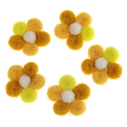 Gold Handmade Wool Felt Woven Costume Accessories, Flower, Gold, 33~35mm