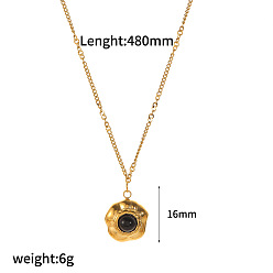 Обсидиан Подвеска в виде цветка из натурального обсидиана 304 цепочка из нержавеющей стали для женщин, реальный 18 k позолоченный, 18.90 дюйм (48 см), Кулон : длиной 16 мм 