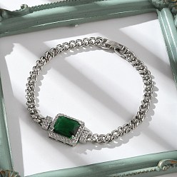 Платина Прямоугольные звенья браслетов из латуни с микропаве из кубического циркония, бордюрные цепи, без кадмия и без свинца, долговечный, платина, внутренний диаметр: 2 дюйм (5.2 см)