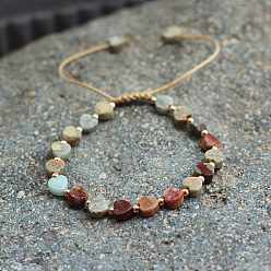 Светло-Синий Женские плетеные браслеты из бусин в форме сердца из натуральной имперской яшмы, окрашенной в богемском стиле, с латунными бусинами и вощеным шнуром, голубой, 5.91~9.84 дюйм (15~25 см)