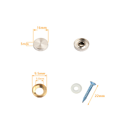 Platinum 304 Stainless Steel Hinged Screw Cover Sets, with Screws, for Furnitures, Flat Roiund, Platinum, Flat Round:16x5mm