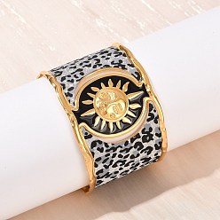 Солнце 304 женские браслеты-манжеты из нержавеющей стали, с неклейкой золотой фольгой, реальный 18 k позолоченный, солнце, 1-3/4 дюйм (4.5 см), внутренний диаметр: 2-3/8 дюйм (6.05 см)