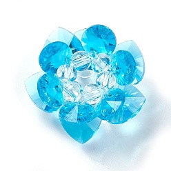 Deep Sky Blue Glass Woven Beads, Cluster Beads, Lotus, Deep Sky Blue, 25~28x14mm, Hole: 5mm