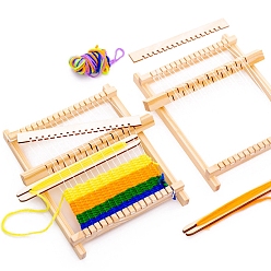 Mixed Color Mini Wooden Detachable Loom Machine, Children Craft Knitting Tool, with Random Color Yarn & Cord, Mixed Color, 20.8x19.3cm