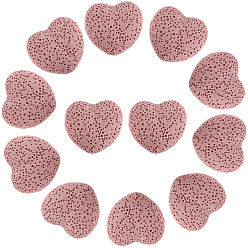 Pink 24 шт. Невощеные бусины из натурального вулканического камня., для парфюмерных шариков эфирного масла, ароматерапевтические бусы, окрашенные, сердце, без отверстия , розовые, 24~25x22x10.5 мм