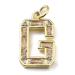 Letter G Латунные микро проложить кубического циркония подвески, письмо амулеты, с прыгающим кольцом, реальный 18 k позолоченный, Буква G, 19x11x2.5 мм, отверстие : 3.5 мм