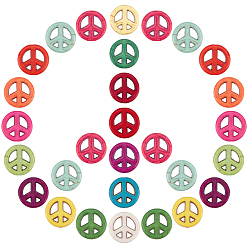 (52) Непрозрачная лаванда 100 шт. синтетические бирюзовые бусины в виде знака мира, с 10.93 ярдов эластичной нитью для изготовления наборов эластичных браслетов своими руками, разноцветные, 15x4 мм, отверстие : 1.5 мм