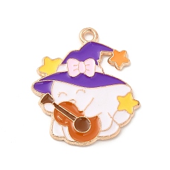 Ghost Подвески из сплава с эмалью на тему Хэллоуина, золотой свет, призрак, 25x22x1 мм, отверстие : 1.8 мм