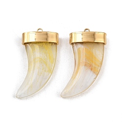 Желтый 304 подвески из нержавеющей стали, рог, со стеклом, вакуумное покрытие pvd, реальный 18 k позолоченный, желтые, 34.5x22.5x8 мм, отверстие : 1.8 мм