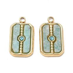 Amazonite Natural Amazonite Pendants, 304 Stainless Steel Rhinestone Rectangle Bezeled Charms, Ion Plating(IP), Real 14K Gold Plated, 15x9x2mm, Hole: 1.5mm