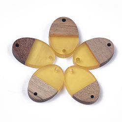 Золотистый Соединители из смолы и ореха, овальные, золотые, 23x15.5x4 мм, отверстие : 1.8 мм