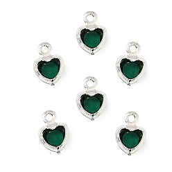 чирок Стеклянные подвески в форме сердца из латуни, без кадмия и без свинца, стойки покрытие, долговечный, граненые, серебряные, зелено-синие, 7.5x5.5x2 мм, отверстие : 1 мм