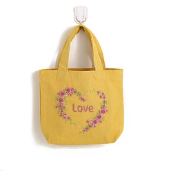 Gold DIY Flower Pattern Handbag Embroidery Bag Kits, Including Embroidery Cloth & Thread, Needle, Embroidery Hoop, Instruction Sheet, Gold, 200mm