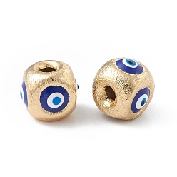 Blau Messing Perlen, mit Emaille, echt 18 k vergoldet, Cadmiumfrei und Nickel frei und Bleifrei, Würfel mit bösem Blick, Blau, 10.5x11.5x11 mm, Bohrung: 2.5 mm