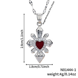 Платина Элегантные латунные ожерелья с подвеской в виде сердца и снежинки из красной эмали, с четким кубического циркония, платина, 15.75 дюйм (40 см)