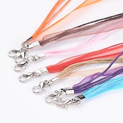 Mixed Color Jewelry Making Necklace Cord, Organza Ribbon & Waxed Cotton Cord & Iron Clasp, Mixed Color, 430x6mm