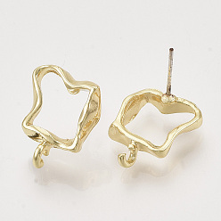 Light Gold Alloy Stud Earring Findings, with Loop, Light Gold, 17x13mm, Hole: 1.6mm, Pin: 0.6mm