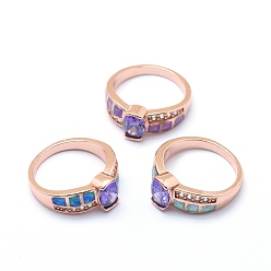 Roségold Zirkonia Fingerringe, mit synthetischen Opal- und Messingbefunden, langlebig überzogen, ellipsenförmige, Größe 7, mauve, Roségold, 17.5 mm