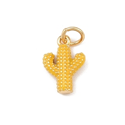 Желтый Латунь эмаль подвески, кактус прелести, без кадмия и без свинца, стойки покрытие, долговечный, с целью перехода в кольце, реальный 18 k позолоченный, желтые, 12x9x3 мм, отверстие : 3 мм
