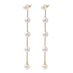 Золотой 304 Серьги-гвоздики из нержавеющей стали с пластиковыми жемчужными гвоздиками, круглые, золотые, 90x6 мм