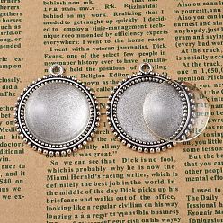 Античное Серебро Поделки кулон решений, тибетский стиль Сплав настройки кабошон и прозрачные стеклянные кабошоны, плоско-круглые, античное серебро, лоток : 25 мм, 37x33x2 мм, отверстие : 3 мм, 24.5~25x6~7 мм, 2 шт / комплект