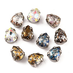 Платина Шить на горный хрусталь, многожильные звенья из стекла, хрусталя и стразов, с настройками латуни, аксессуары для одежды, граненые, слеза, платина, 8x6.5x5 мм, отверстие : 1 мм