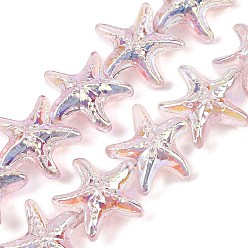 Розовый Стеклянные бусины с гальваническим покрытием , морская звезда, с покрытием AB цвета, с половиным покрытием, туманная роза, 14.5~15x15.5~16x7~7.5 мм, отверстие : 0.8~1 мм, около 60 шт / нитка, 28.74'' (73 см)