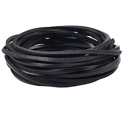 Черный 5 м коровьей кожаный шнур, кожаный шнур ювелирных изделий, ювелирные изделия diy шнур, плоский, чёрные, 4x4 мм, около 5.47 ярдов (5 м) / комплект