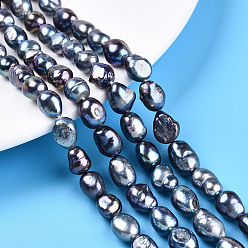 Прусский Синий Нити из натурального культивированного пресноводного жемчуга, двух сторон полированной, окрашенные, берлинская лазурь, 8~12x7~8.5x6~8 мм, отверстие : 0.6 мм, около 19~21 шт / нитка, 6.69''~7.09'' (17~18 см)