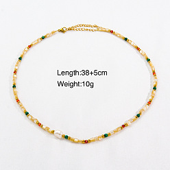 Кварц Ожерелья ручной работы из натурального жемчуга, натурального кварца и ракушек, ожерелье из нержавеющей стали ювелирные изделия для женщин, 14.96 дюйм (38 см)