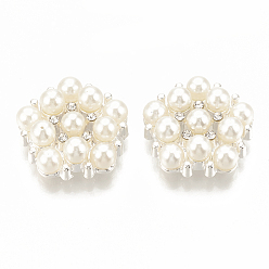 Creamy White Alloy Rhinestone Cabochons, Cadmium Free & Lead Free, with ABS Plastic Imitation Pearl, Flower, Silver Color Plated, Creamy White, 21.5x21.5x7mm