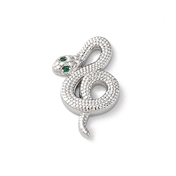 Платина Подвески из латуни с прозрачным фианитом, без кадмия, без никеля и без свинца, змея, платина, 23x15x3 мм, отверстия : 4x3 mm и 5x2 мм