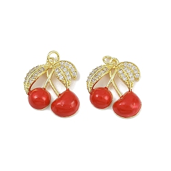 (123L) Белый крем непрозрачный блеск Латунные микро проложить кубического циркония подвески, вишня, с эмалью, без свинца и без кадмия, долговечный, стойки покрытие, с целью перехода в кольце, огнеупорный кирпич, 23.5x20.5x5 мм