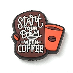 Coconut Brown Coffee Theme Silicone Beads, Focal Beads, Start Your Day With Coffee, Coconut Brown, 28.5x30x9mm, Hole: 2mm