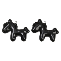 Черный Фарфора ручной работы подвески, лошади прелести, с железом найти, чёрные, 29x47x8 мм, отверстие : 2.5 мм