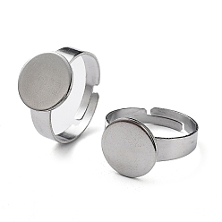 Нержавеющая Сталь Цвет Не тускнеет регулируемые 304 кольца для пальцев из нержавеющей стали, латунная фурнитура платформы для кольца, плоско-круглые, цвет нержавеющей стали, внутренний диаметр: 17.5 мм